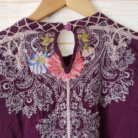 Johnny Was Dionne Embroidered Blouse Long Sleeves Round Neck Purple Size Small - Picture 10 of 14